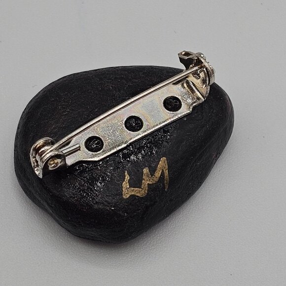 Artisan Folk Art Handpainted Stone Rock Earring Brooch Set Jewelry Black Cactus - Picture 14 of 16